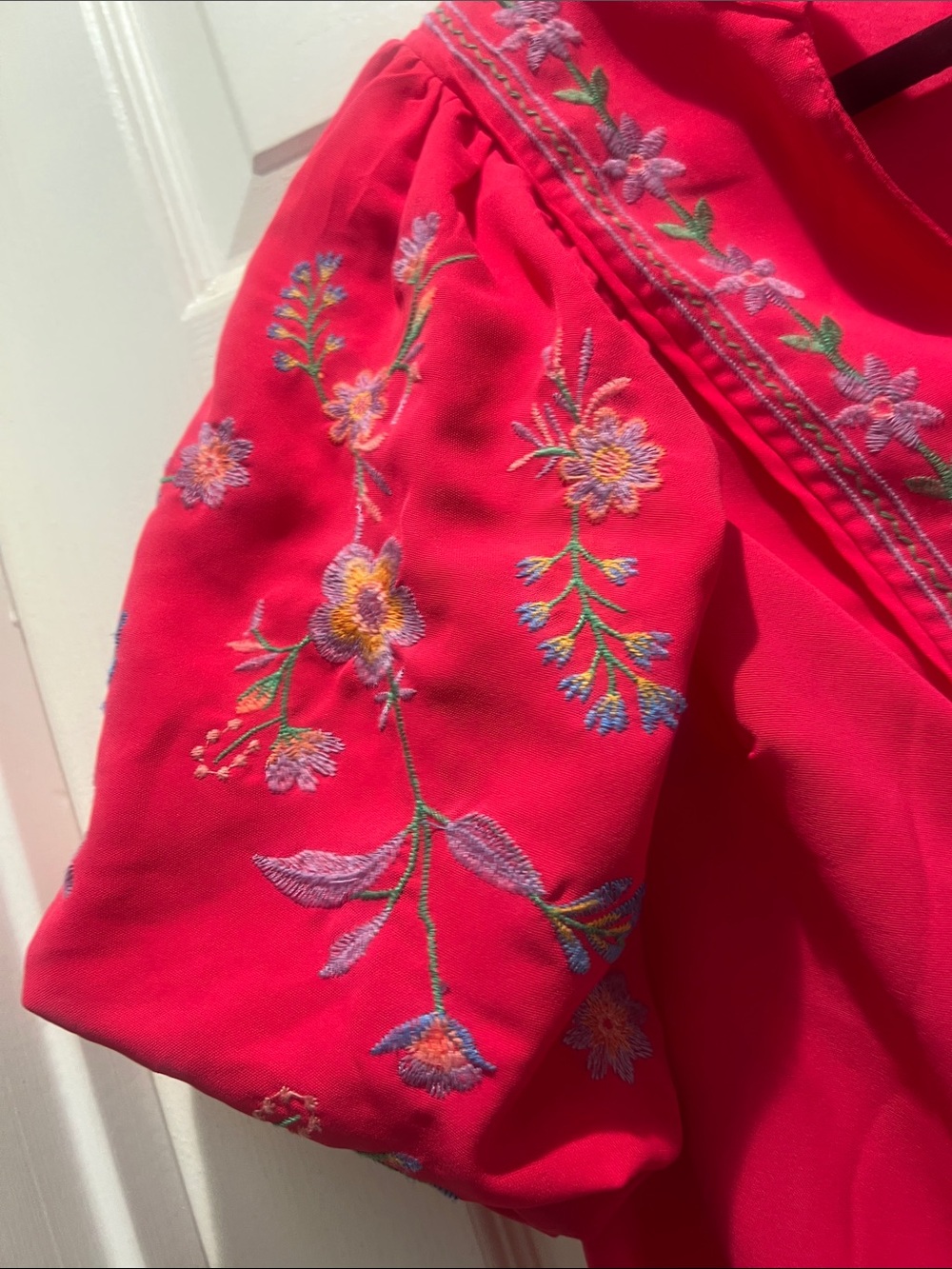 Umgee Hot Pink Embroidered Puff-Sleeve Dress - Picture 5 of 11